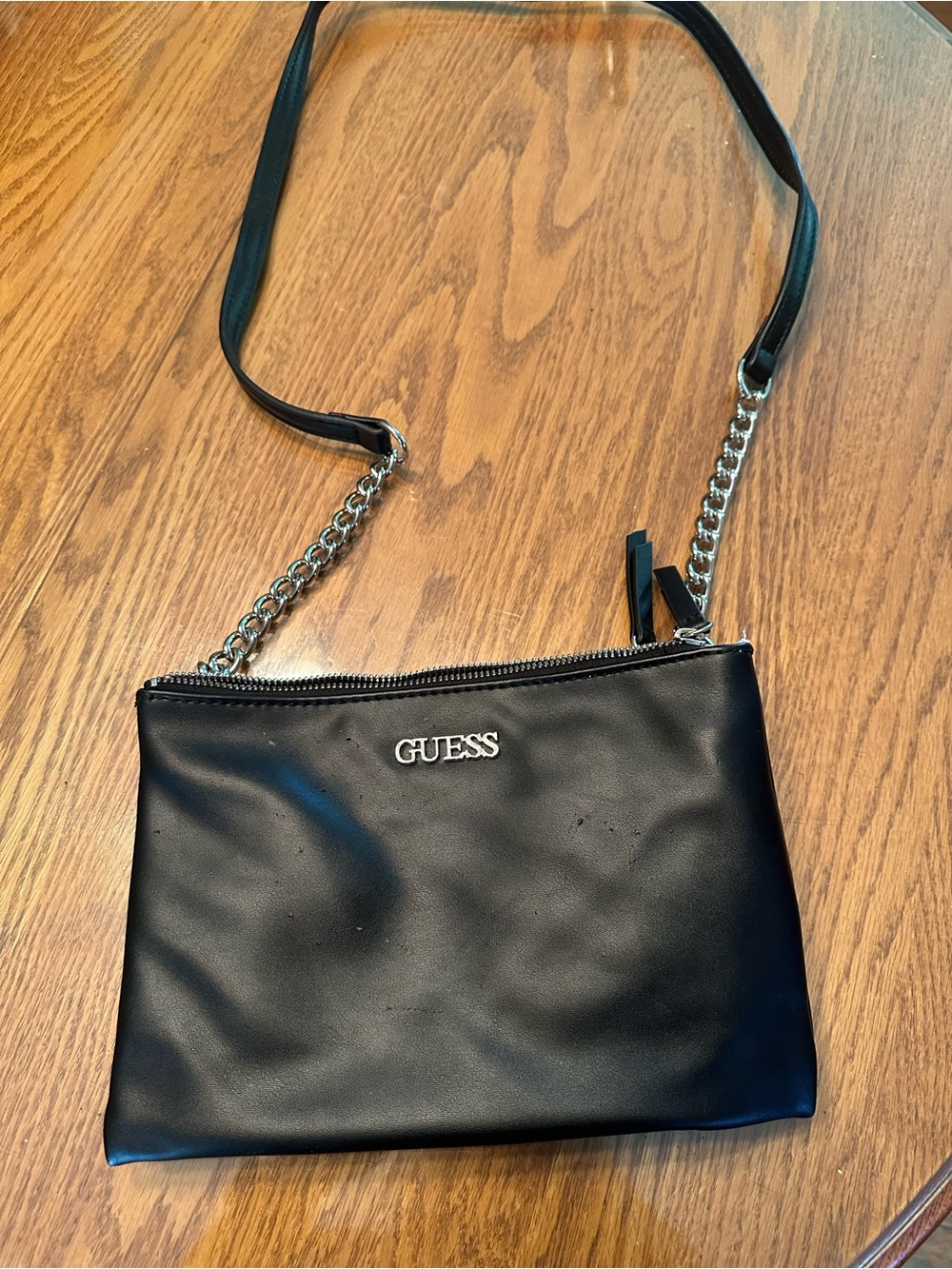 GUESS Black Crossbody with Silver Chain Strap